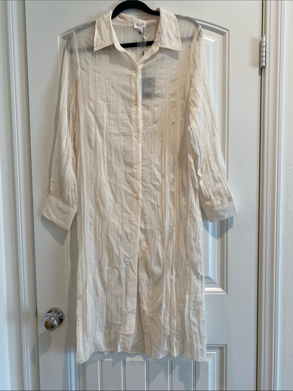 Le Lis Cream Long Button-Front Shirt Jacket